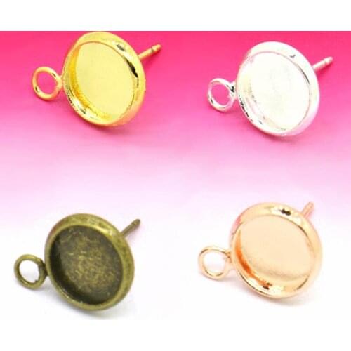200pcs Multi-color Blank Earrings Post Bases Cabochon Round Bezel w/ a Loop on side Hanging on Dangle Earrings Settings Findings