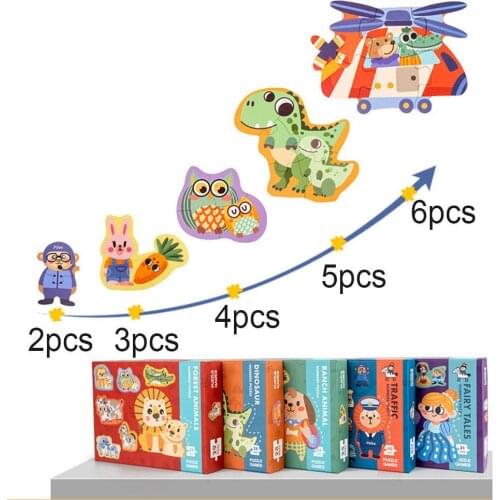 6Pcs/Set Wooden Matching Puzzle with Cute Cartoon Shape Kids Cognitive Toys Gift