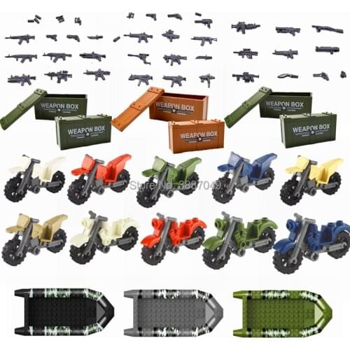 Locking Military SWAT MOC Weapon Box Motorcycle Boat Model Building Blocks Toys For Children Guns WW2 Kids Gifts Toy Gifts