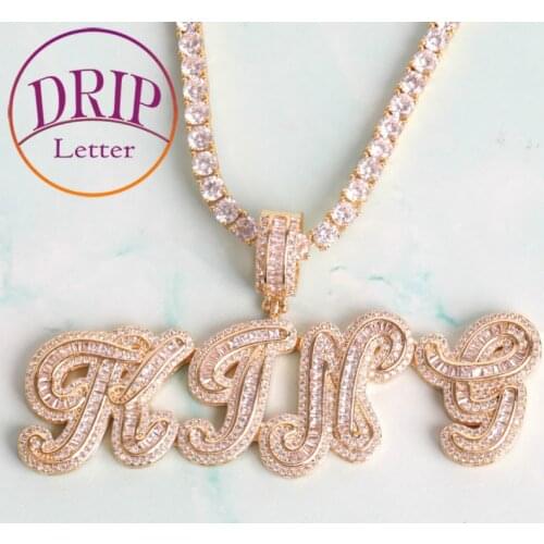 Custom Name Pendant Baguette Cursive Font Letter Jewelry for Women Necklace