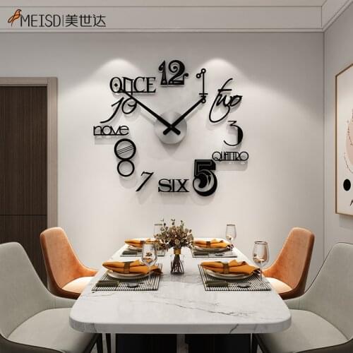 MEISD Punch-free Large Wall Clock Living Room Stickers Teenage Decoration Watch for Home Interiors Horloge Black Free Shipping