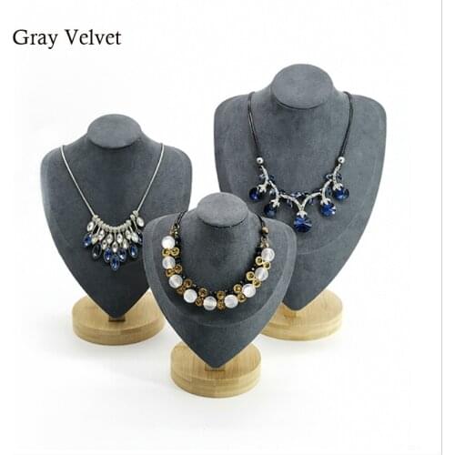 Show 3 Options Model Wooden Beige Velvet Jewlery Display Necklaces Bust Pendants Stand Choker Holder Jewlery Rack