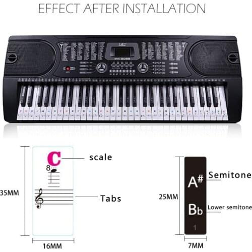 Piano Sticker Transparent Piano Keyboard Sticker Removable Electronic Keyboard 37/49/54/61/88 Key Piano Sticke
