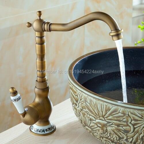 GIZERO Basin Countertop Faucet Antique Copper Single Handle Deck Mounted Hot & Cold Water Mixer Taps GI08