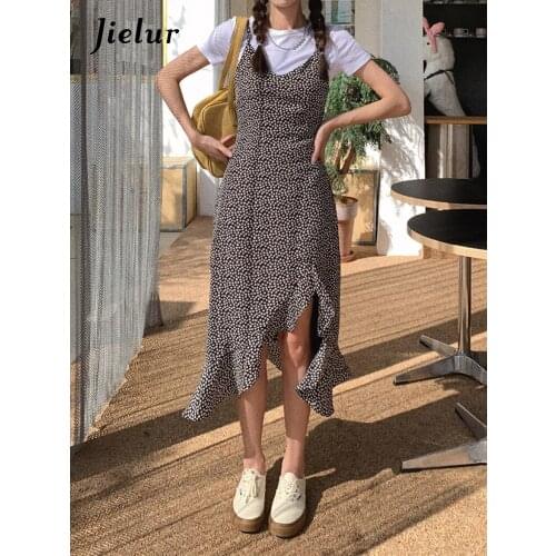 Jielurl Asymmetricals Camisole Dresses for Women Summer V-neck High Waist A-line Midi Dress 2021 Retro Flora Dress Female S-L