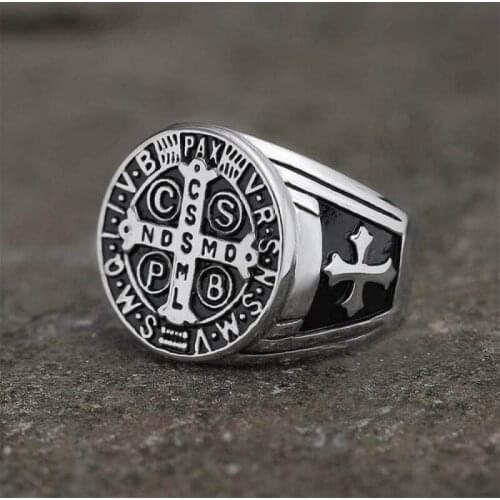 SECRET BOYS Catholic Church Christianity Jesus Exorcism Cross Ring 316L Carbide Boyfriend Gift