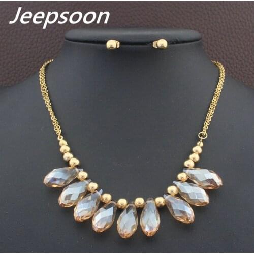 Newest Fashion Stainless Steel Jewelry Romantic gold color necklace+ earrings sets For Women And Girls SEUFBABI