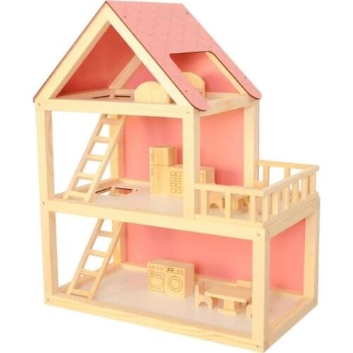 Doll House Casa Miniature Wooden Pink Diy Dollhouse Toy Kids 15 Pieces Fun Furniture Quality Easy Installation 68cm Large Size