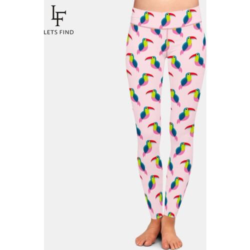 LETSFIND Super Soft Milk Silk Print 3D Bird Exotic Pattern Leggings Fashion High Wiast Plus Size Slim Fitness Elastic Leggings