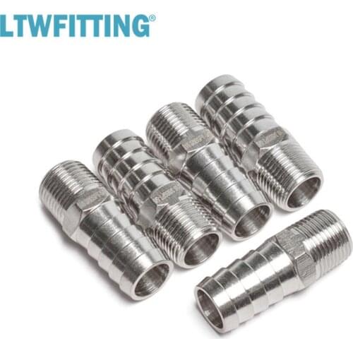 LTWFITTING Stainless Steel 316 Barbed Fitting Connector 3/8-Inch Male BSPT x 5/8-Inch(16mm) Hose Barb Fuel Gas