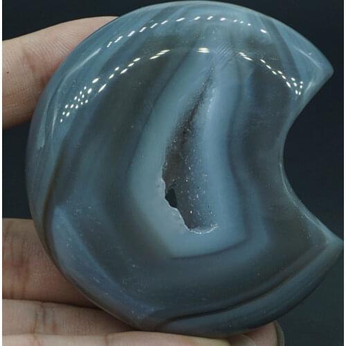 Moon Sculpture Natural Gemstone Agate Geode Figurine Crystal Healing Decor#3