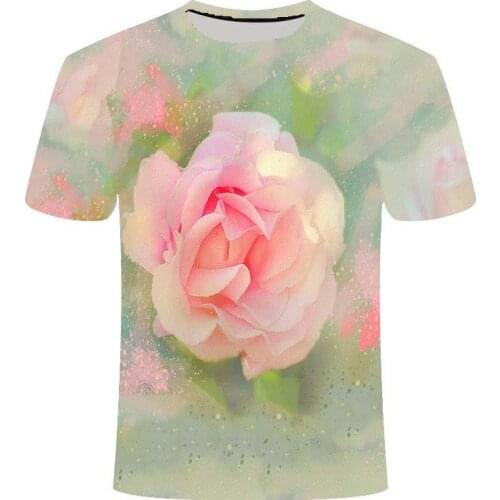 Hot Sale Summer Fashion Pink Rose Flower Pattern 3D Mens T-shirt Colorful Hawaiian O-Neck T-shirt Fashion Casual Short Sleeve