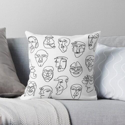 Single Line Face Design Pattern Throw Pillow 100% Cotton Decor Pillow Case Home Cushion Cover 45*45cm