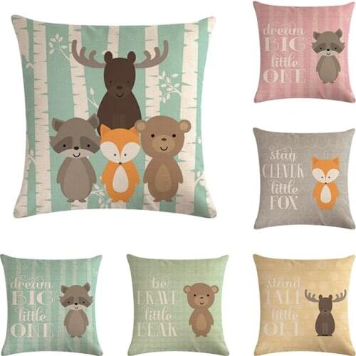 Animal Printed Cotton Linen Cushion Cover Stay Clever Litter Fox Throw Pillow Cover Bear giraffe deer 45x45cm pillowcase