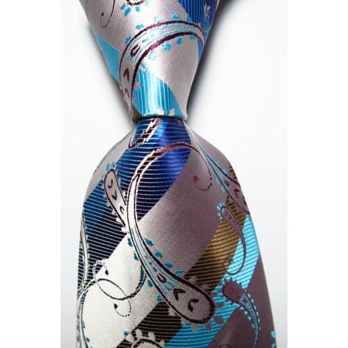 New Fashion Striped Tie Mens 9cm Silk Necktie Set Blue Gold Silver JACQUARD WOVEN 100% Silk Mens Tie Necktie