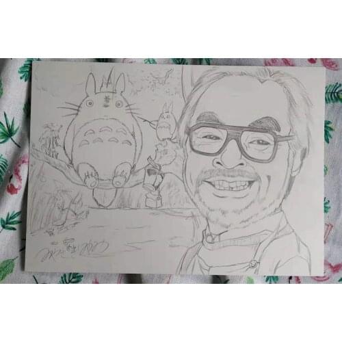Hand drawing Miyazaki Hayao autographed sketch Tonari no Totoro A4 112019