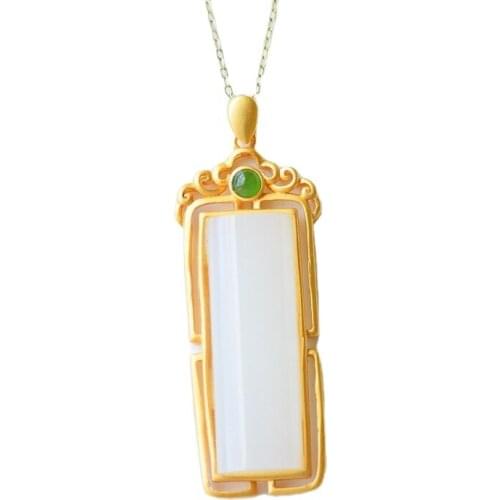 Certified dainty gold Jade Necklace S925 Sterling Silver Jade Jasper Necklace for Women Jewelry