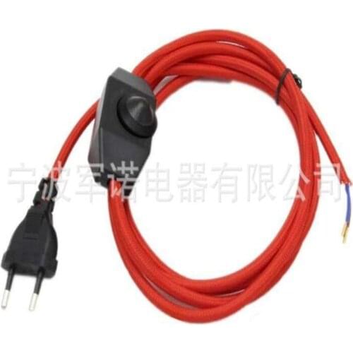 220V AC Europe Plug Power Cord With Dimmer Switch Textile Braided Cable Electrical Power Cords