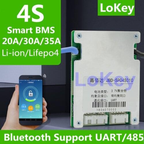 Smart BMS 4S 12V 20A 30A 35A lithium li ion lipo lifepo4 batterys balance board BMS with communication 485/UART and Bluetooth