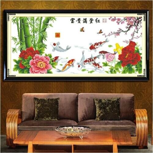 Embroidery Package Best Quality Cross Stitch Kits Unopen New Luxurious Nine Fish Gather Bamboo Flower Free Shipping