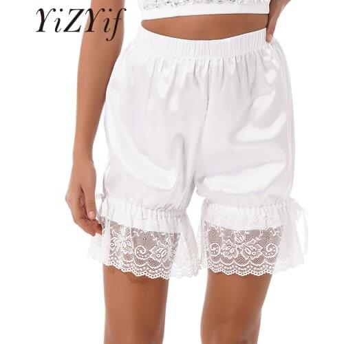 Women Lace Ruffles Lolita Bloomers Cute Pumpkin Shorts Bowknot Nightwear Elastic Waistband Satin Short Pants Women Loungewear