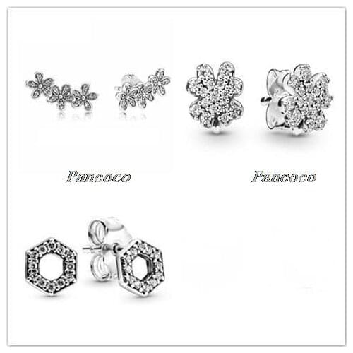 Authentic 925 Sterling Silver Earring Dazzling Daisy Clusters With Crystal Studs Earring For Women Wedding Gift Pandora Jewelry