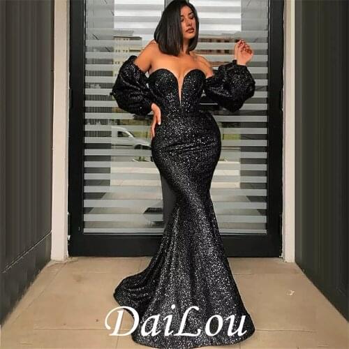 Mermaid / Trumpet Glittering Sexy Engagement Formal Evening Dress Off Shoulder Long Sleeve Floor Length Sequined 2021