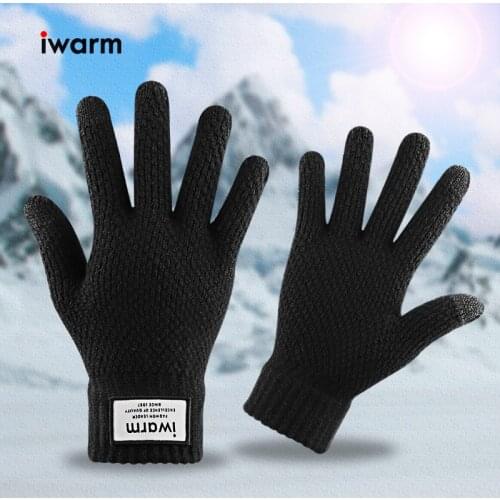 Iwarm Winter Male Knitted Gloves Touch Screen High Quality Thicken Warm Wool Cashmere Men Business Gloves
