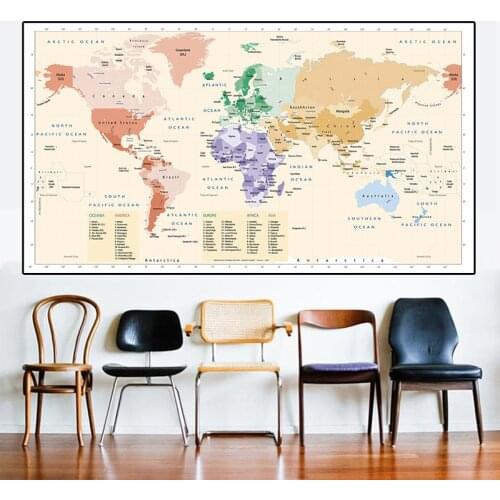 225*150cm The Retro World Map Non-woven Canvas Painting Wall Art Poster Large Size Card Living Room Home Decoration