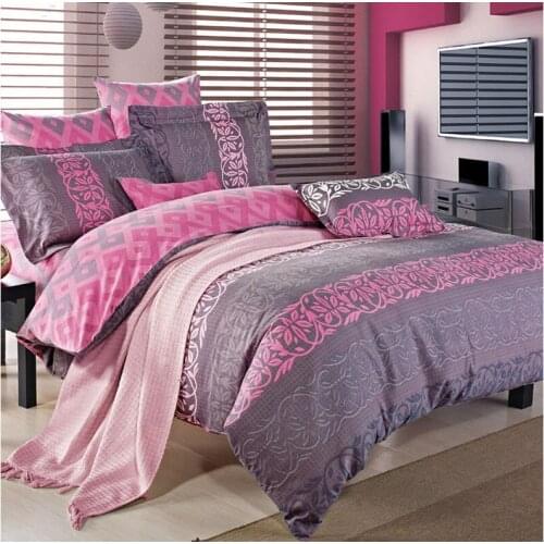 Pink grey stripe plaid Sanding 100% cotton luxury bedding set king queen bed set duvet cover set pillowcase bed sheet set 4pcs