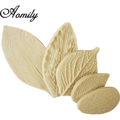 Aomily 5pcs Leaves Candy Fondant Chocolate Kitchen Mould Cake Decorating Silicone Chocolate Cookie Cake Mold Pastry Baking Tool