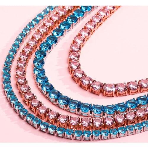 3/4/5/6mm Hip Hop Bling Iced Out Pink Blue CZ Stone Tennis Chain Chokers Necklace for Women Men Unisex Fashion Jewelry