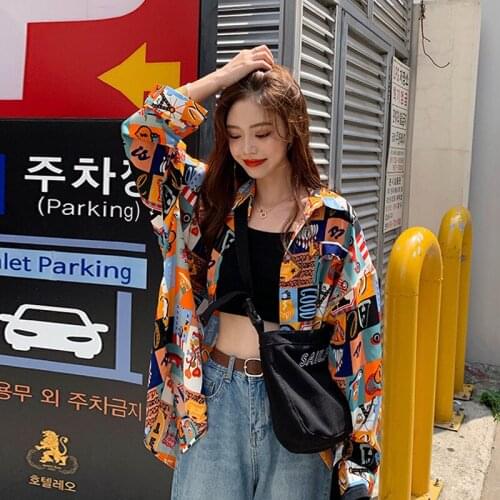 Flower Shirt Retro Hong Kong Style 2021 Spring and Autumn New Large-Size Loose Korean Version All-Match Long Sleeve Blouse