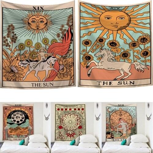 Tarot Card Pattern Tapestry Mandala Sun Moon Wall Hanging Tapestries 95x73CM Astrology Divination Witchcraft Room Decor
