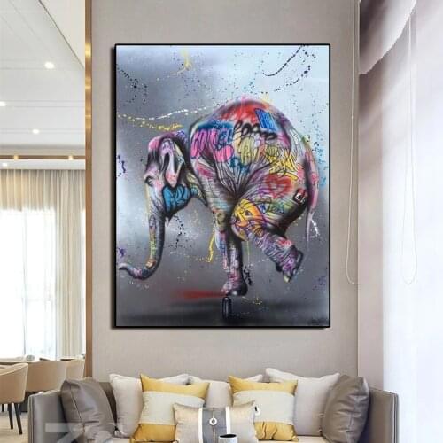 Graffiti Art Elephant Standing On One Foot Wall Painting Canvas Posters and Prints Animal Decorative Picture For Kid Room Cuadro