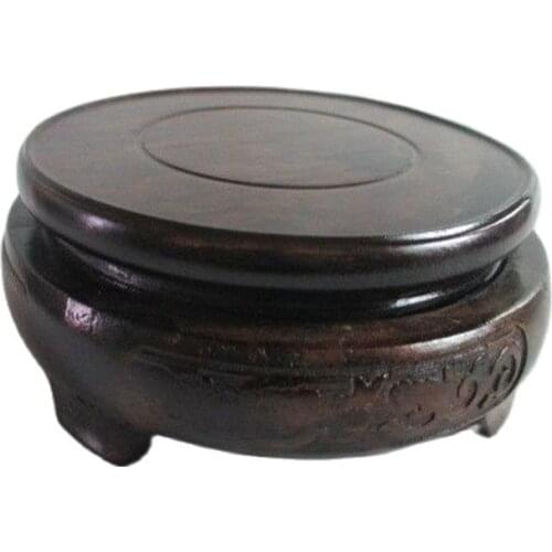 Chinese manual sculpture black cherry wood vases stand Long Mu station