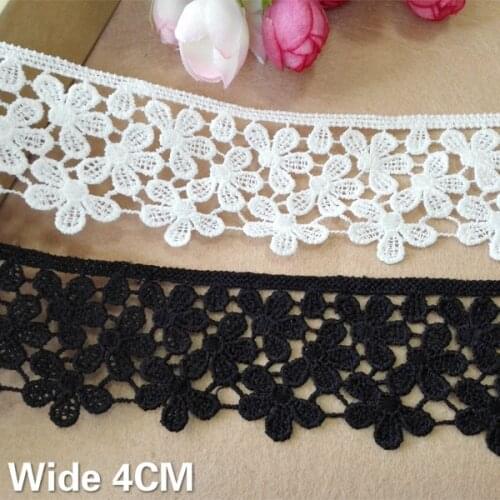 4CM Wide White Black Embroidered Fringe Ribbon 3d Flowers Lace Collar Neckline Trim DIY Dress Guipure Curtains Sewing Supplies