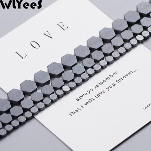 WLYeeS Matte Black Hematite beads geometry Natural Stone Hexagon Coin Spacer Loose Bead for DIY Jewelry Necklace Bracelet Making