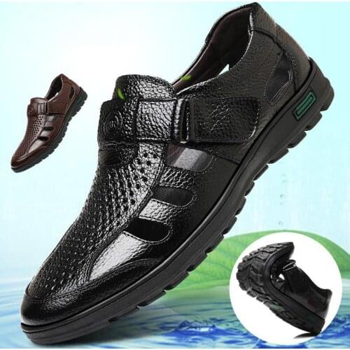 2019 Men Sandals Genuine Leather Cowhide Male Summer Shoes Outdoor Beach Slippers Business Casual Sandals Roman Shoes XC-10