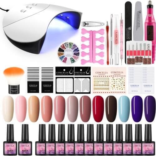 COSCELIA Professional Manicure Set Acrylic Nail Kit LED Nail Lamp Nail Polish Soak Off Nail Art Tools Electric Nail File