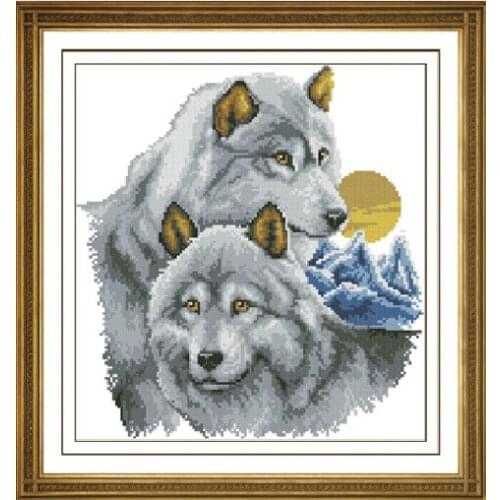 2014 New Arrival High Q. Small Painting Cotton 14 Counted Cross Stitch Kits Two Wolf Animal Set For Embroidery Home Decoration