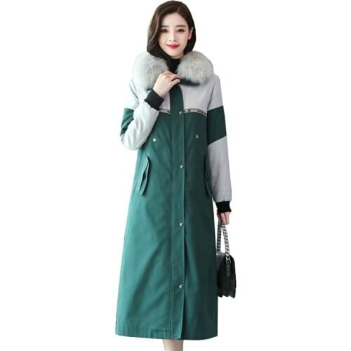 2020 New Winter Parka Women Cotton Jacket Removable Liner Plus Velvet Thicken X-long Coat Plus Size Fur Collar Outerwear KW223