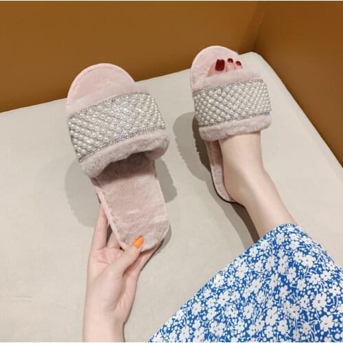 2021 spring new couple home floor cotton slippers home non-slip fur slippers ladies plus size slippers