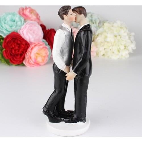 Gay Couple Wedding Cake Topper Gay Grooms / Gay Lesbian cake topper figurines two men topper free shipping