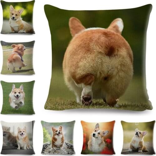 Pet Welsh Corgi Pembroke Cushion Cover Decor Cute Dog Animal Printe Pillow Case Polyester Pillowcase for Sofa Home Car 45x45cm