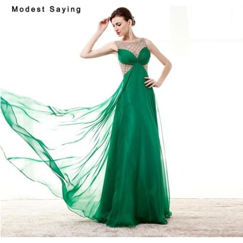 Luxury Sexy Sheer Green A-line Sparkly Pleated Beaded Evening Dresses 2017 with Rhinestone Women Party Prom Gowns robe de soiree