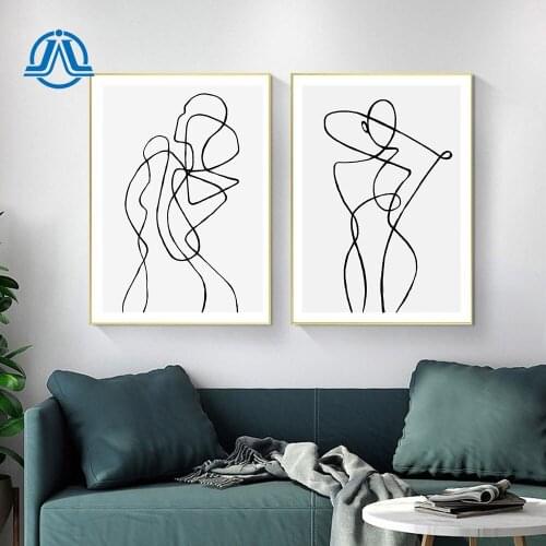 Nordic Line Art Poster Abstract Woman Canvas Painting Black White Minimalist Wall Art Modern Pictures For Living Room Decoration