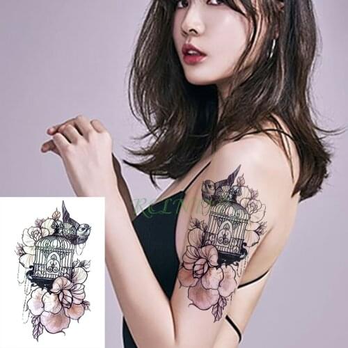 Waterproof Temporary Tattoo Sticker birdcage bird rose fake tatto flash tatoo tatouage temporaire Stickers for girl women men