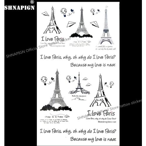 SHNAPIGN Black Eiffel Tower Temporary Tattoo Body Art Arm Flash Tattoo Stickers 17*10cm Waterproof Fake Henna Painless Sticker