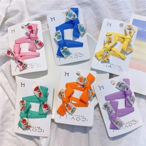 1 Pair New Fashion Childrens Embroidery Flower Bow BB Clip Korean Sweet Girl Princess Fabric BB Clip Kids Hair Accessories